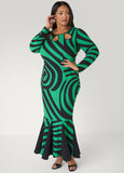Swirl Print Mermaid Maxi Dress