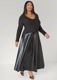 Faux Leather Paneled A Line Dress
