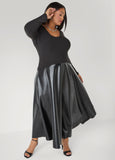 Faux Leather Paneled A Line Dress