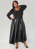 Faux Leather Paneled A Line Dress