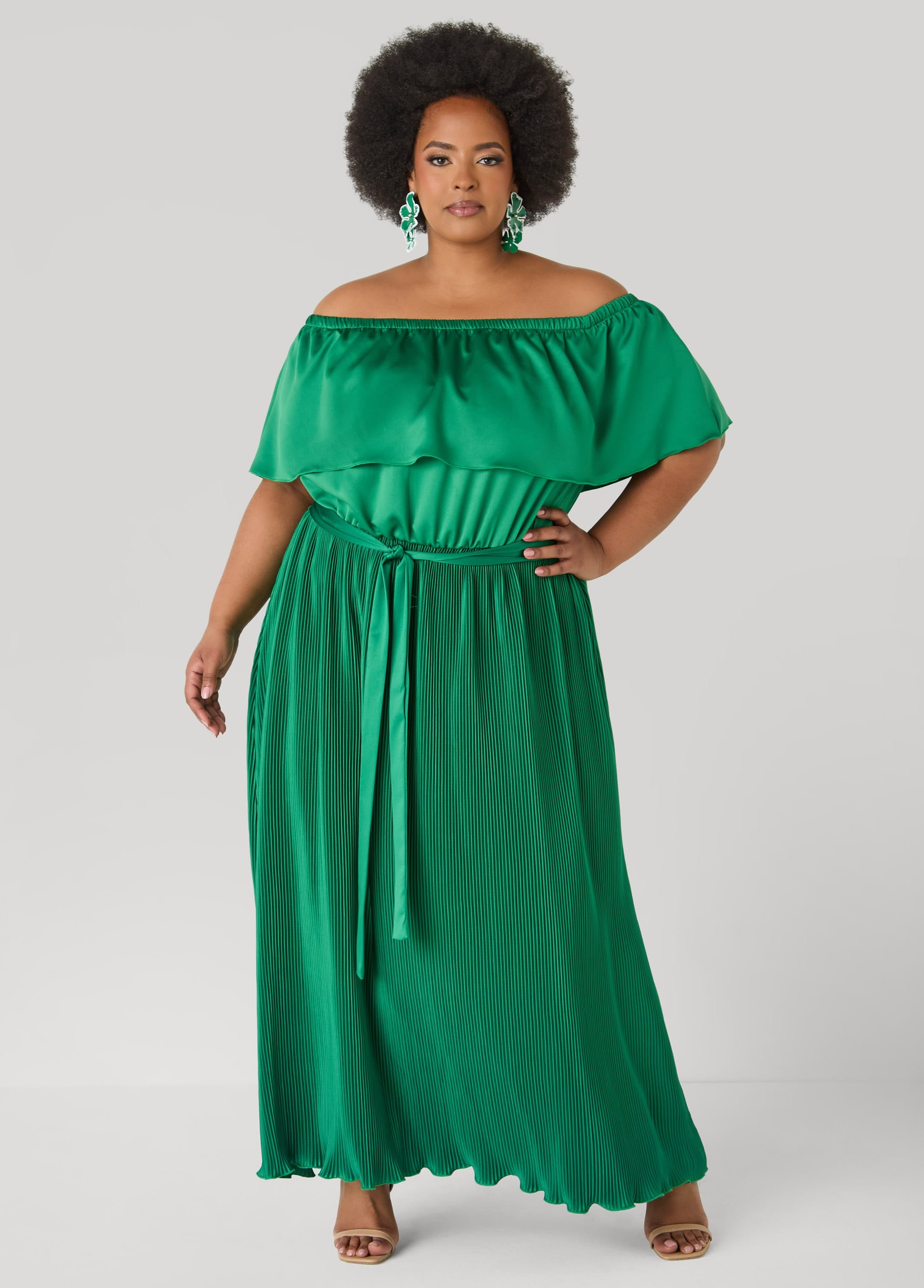 Off The Shoulder Satin Maxi Dress – Ashley Stewart