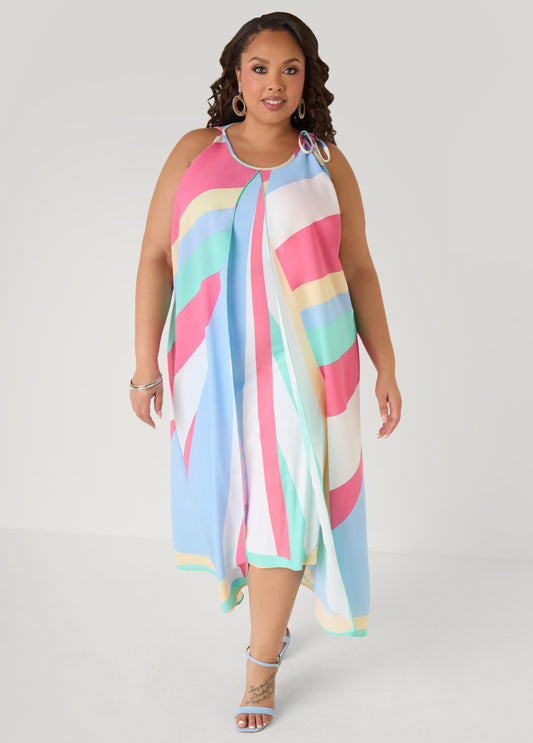 Cape Effect Striped Midaxi Dress