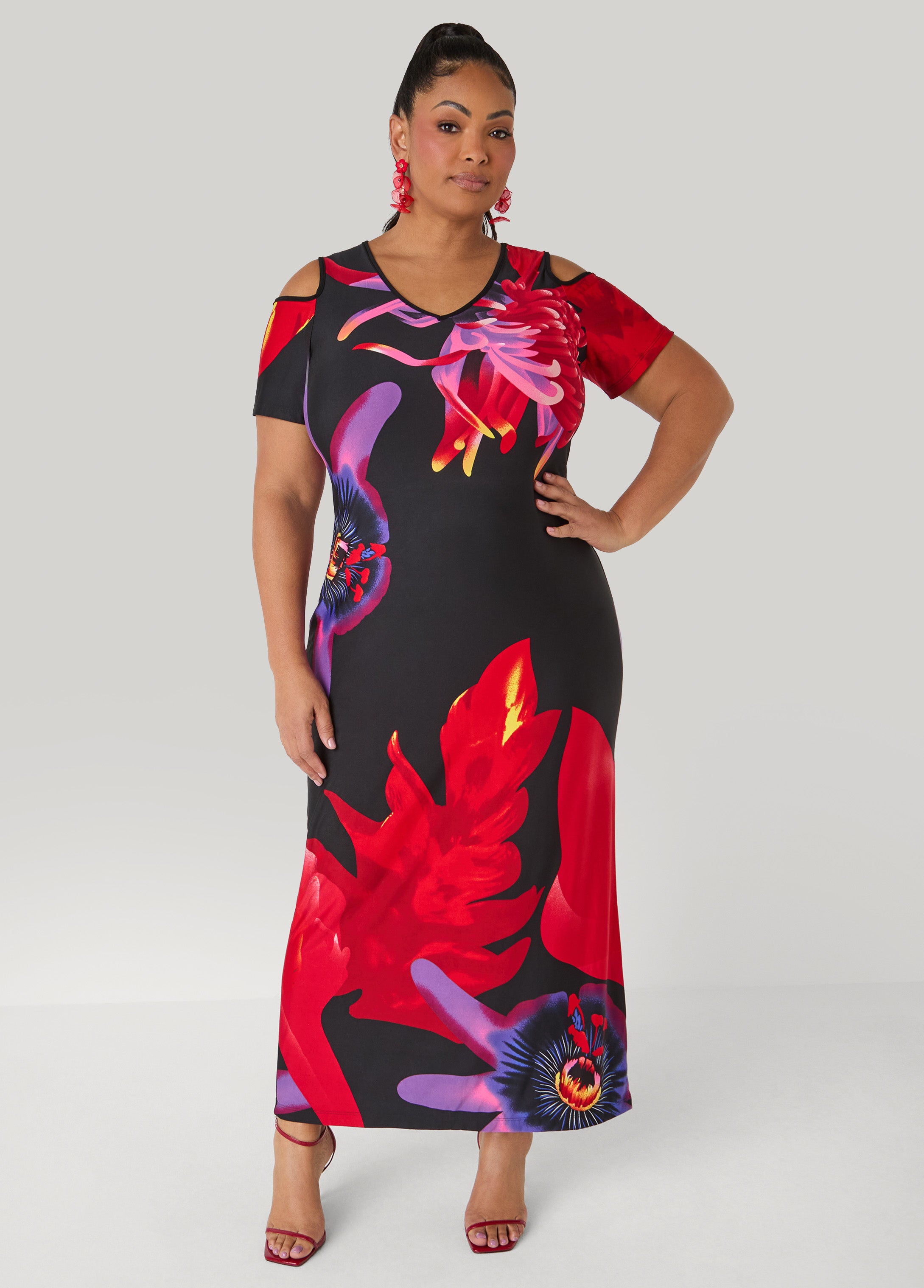Cold Shoulder Floral Maxi Dress – Ashley Stewart