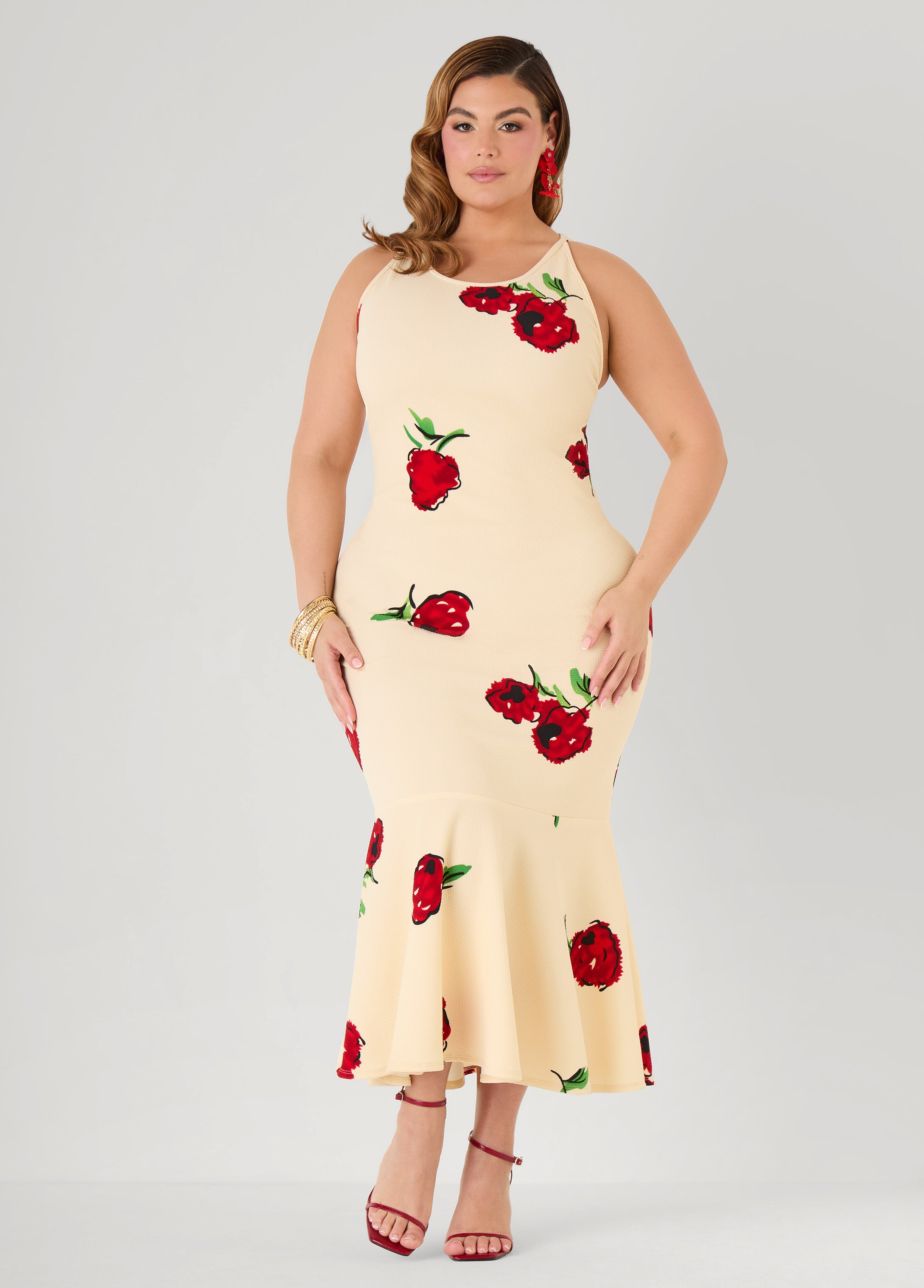 Flounced Textured Floral Dress Ashley Stewart Flounced Textured Floral Dress Ashley Stewart