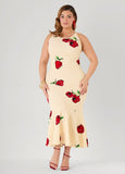 Plus Size Sleeveless Yellow Summer Flower Flounced Maxi Dress