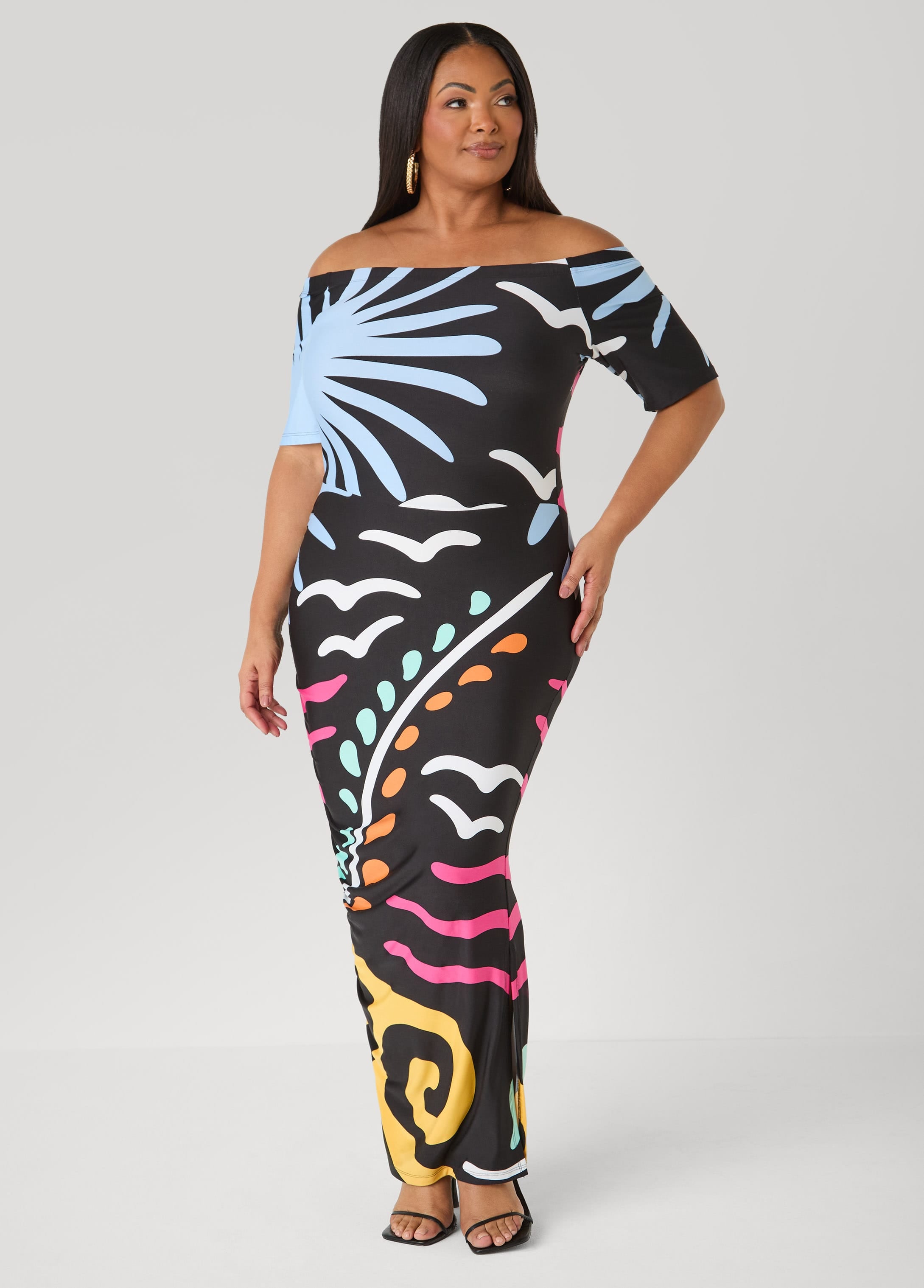 Tropical Off The Shoulder Dress – Ashley Stewart