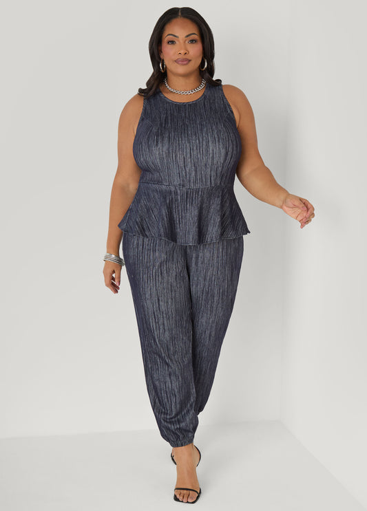Denim Peplum Jumpsuit