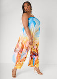 Plus Size Bandeau Jumpsuit Strapless Floral Mesh Summer Jumpsuit