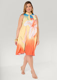 Plus Size Floral Swing Dress Flower Print Neck Ties Summer Dress