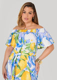 Off The Shoulder Lemon Print Dress