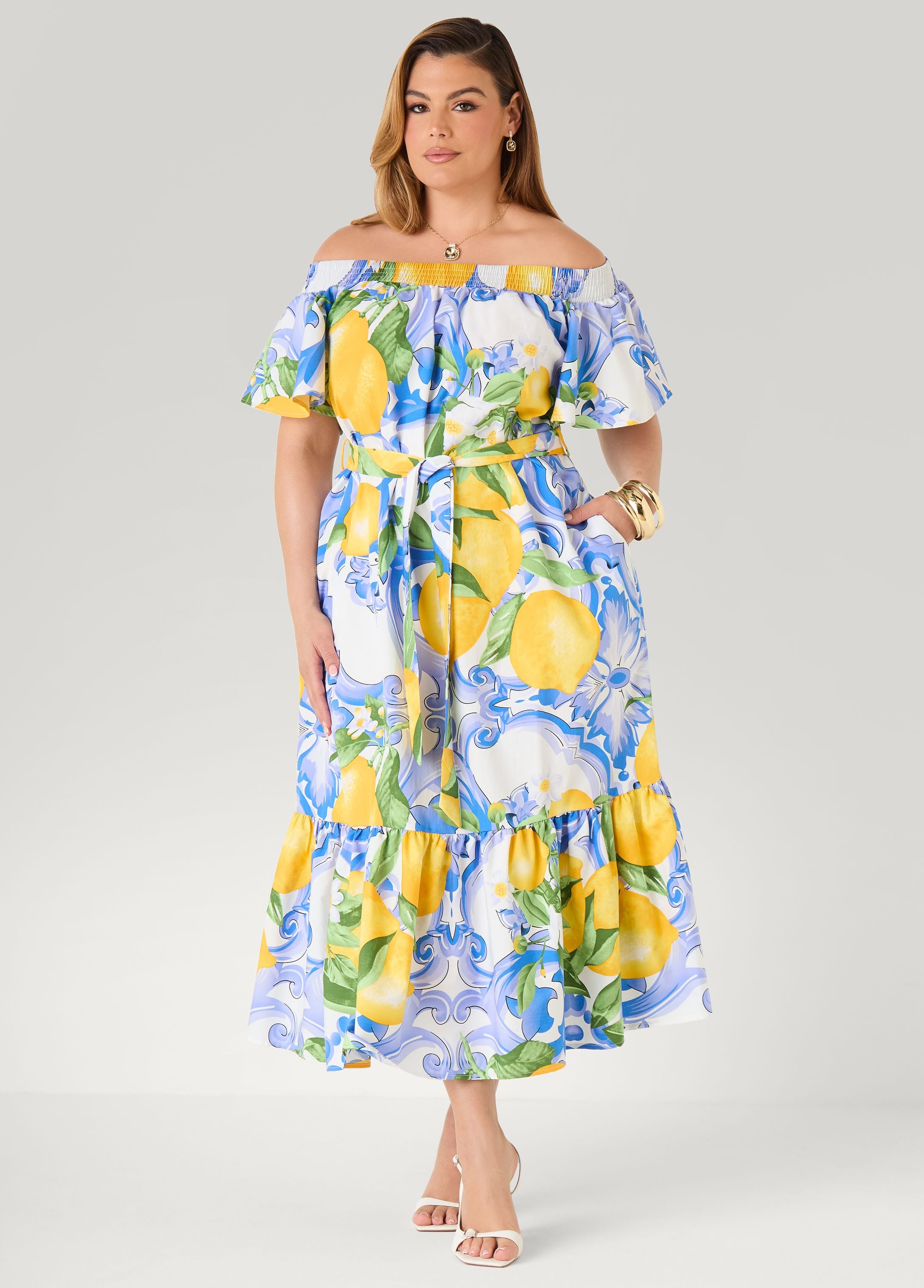 ashley stewart off the shoulder dress Plus Size Off The Shoulder Maxi Dress, Primrose Yellow, 14/16