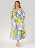 Plus Size Lemon Cotton Sun Dress Maxi Off The Shoulder Summer Dress