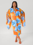 Split Sleeve Tropical Print Dress