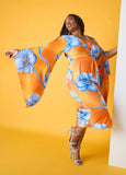 Plus Size Tropical Print Split Drama Sleeve Party Summer Maxi Dress