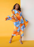Plus Size Tropical Print Split Drama Sleeve Party Summer Maxi Dress