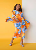 Plus Size Tropical Print Split Drama Sleeve Party Summer Maxi Dress