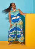 Plus Size Wrap Wide Leg Printed Jersey Knit Sleeveless Jumpsuit