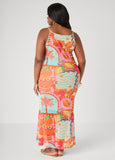 Printed Mesh Maxi Slip Dress