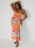 Printed Mesh Maxi Slip Dress