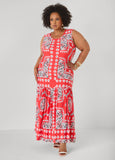 Flounced Bandana Print Maxi Dress