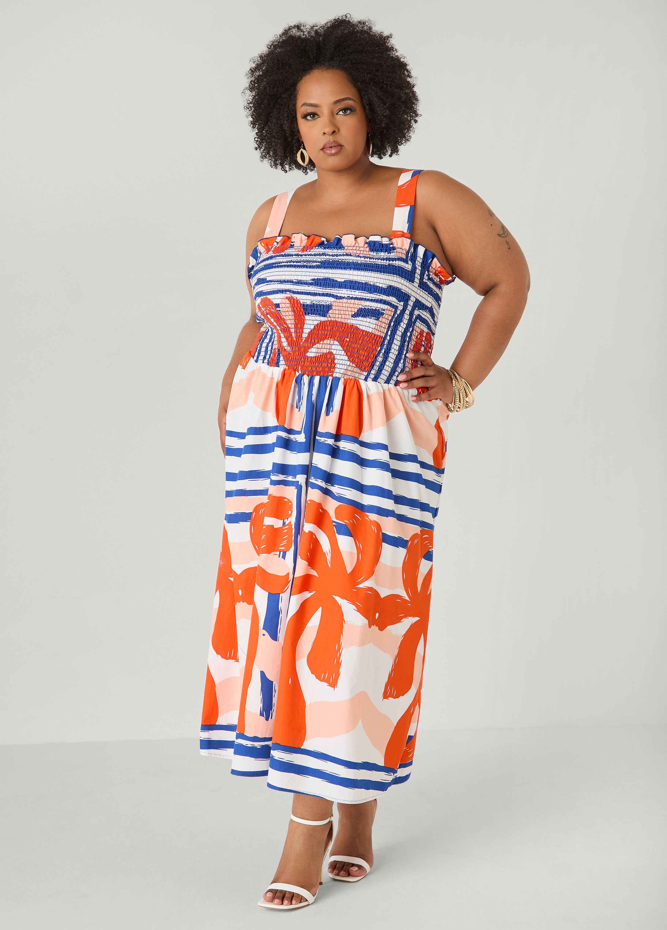 Printed Smocked Maxi Dress Ashley Stewart Printed Smocked Maxi Dress Ashley Stewart