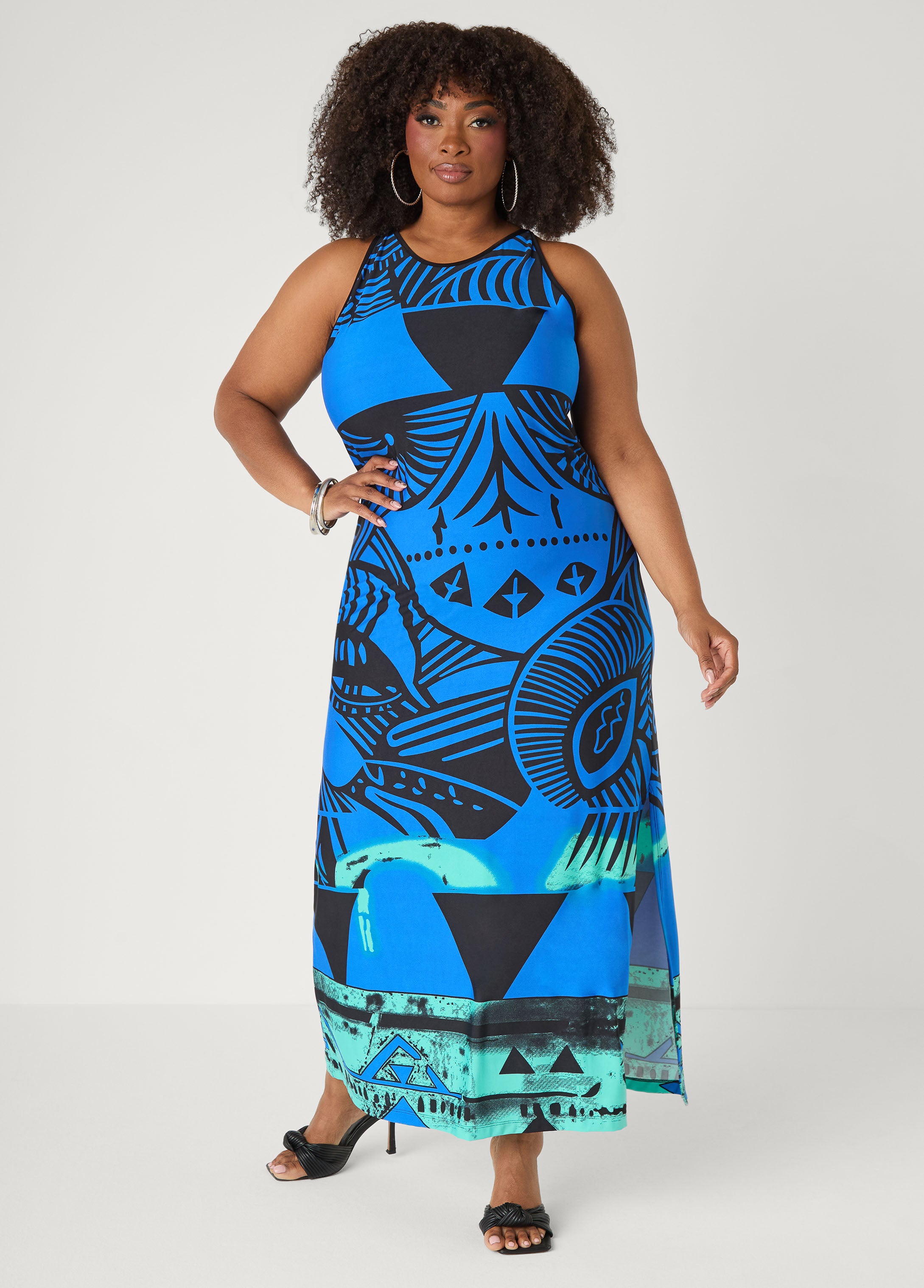Plus Size Abstract Print Maxi Dress, Sodalite, 22/24 - Ashley Stewart Plus Size Abstract Print Maxi Dress, Sodalite, 22/24 - Ashley Stewart