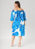 Off The Shoulder Leaf Print Dress