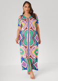Royal Blue Psychedelic Maxi Dress with Cold Shoulder