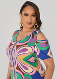 Royal Blue Psychedelic Maxi Dress with Cold Shoulder