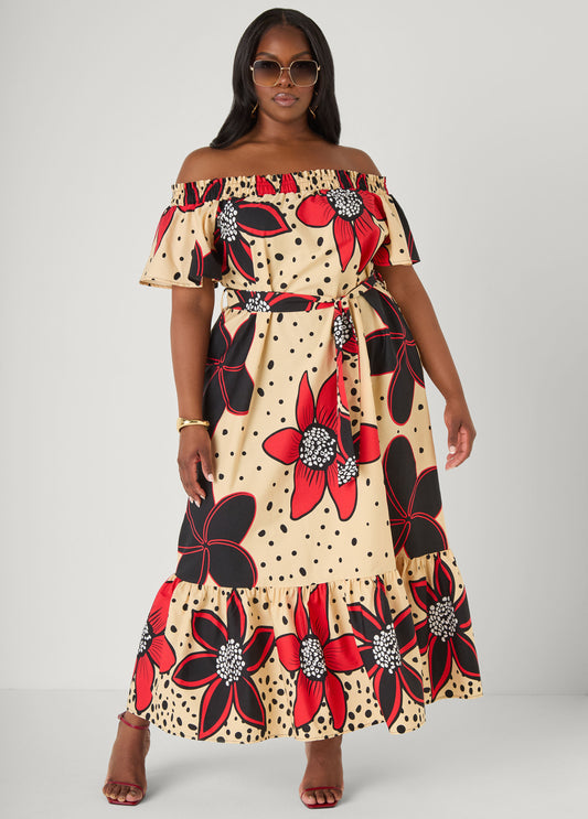 Off The Shoulder Floral Maxi Dress