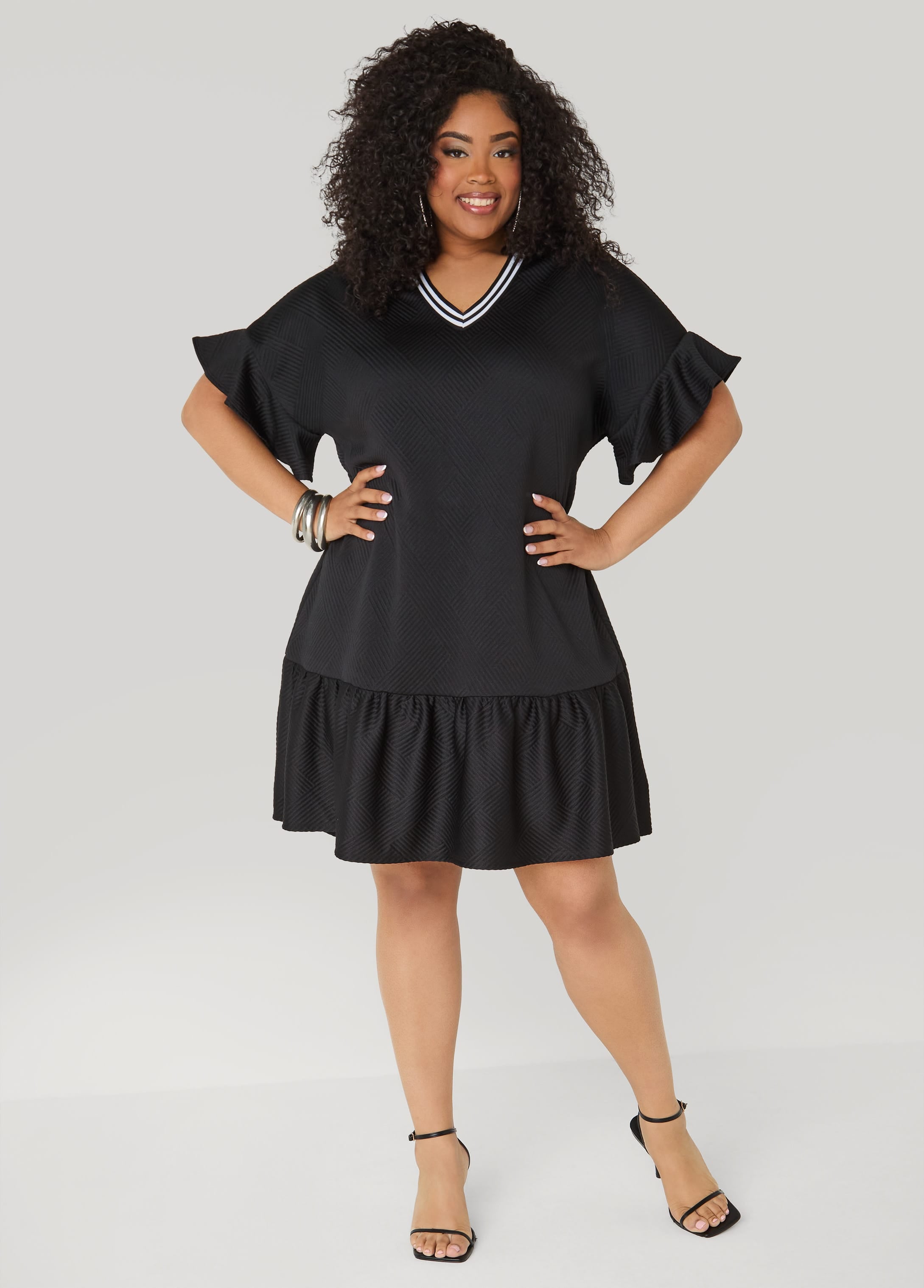 Ruffled Textured Babydoll Dress – Ashley Stewart