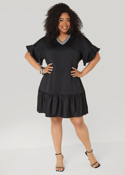 Plus Size Babydoll Dress Textured Casual Dress