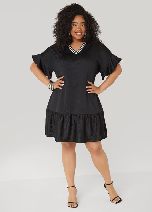 Plus Size Babydoll Dress Textured Casual Dress