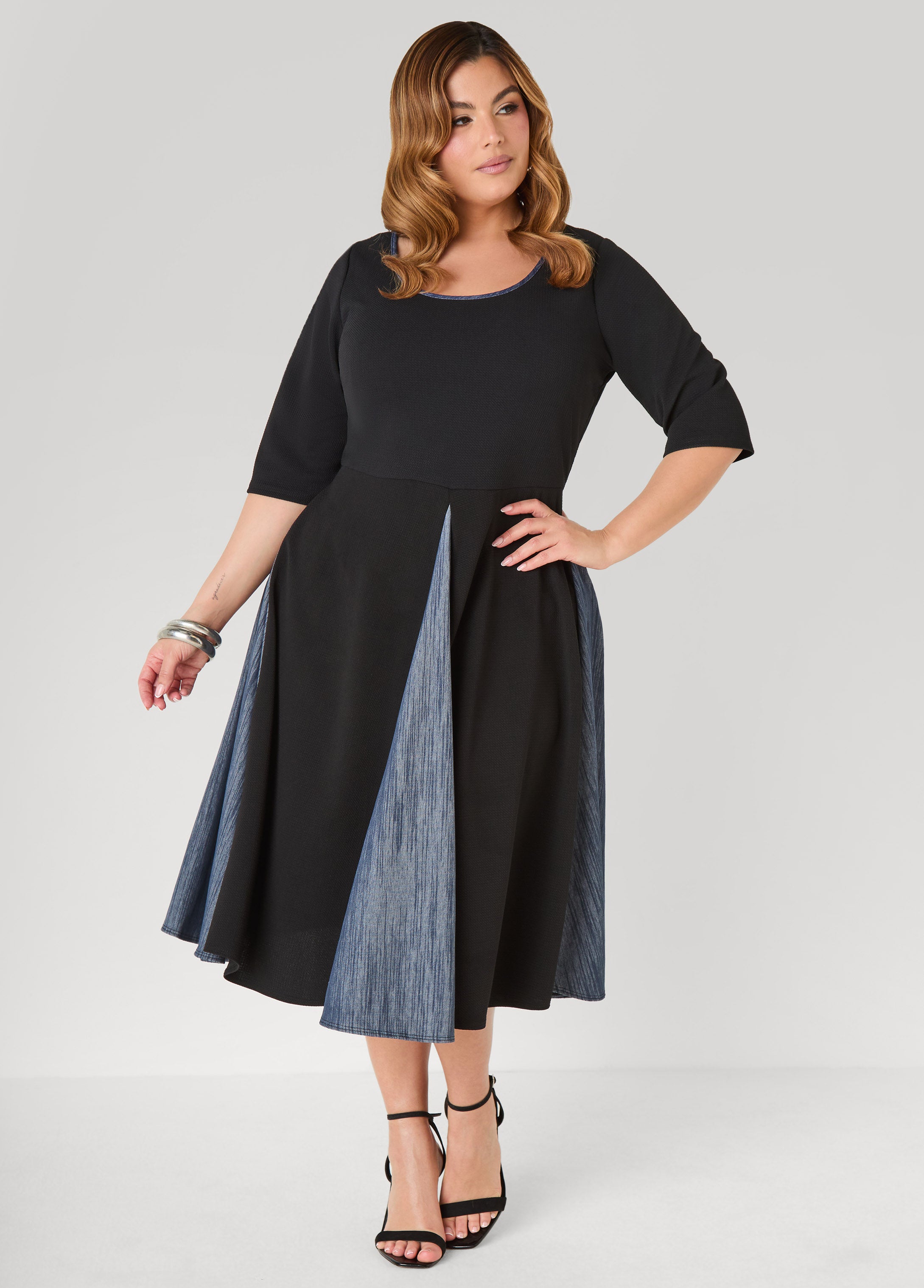 Denim Paneled A Line Dress Ashley Stewart Denim Paneled A Line Dress Ashley Stewart
