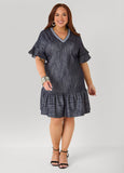 Textured Denim Babydoll Dress