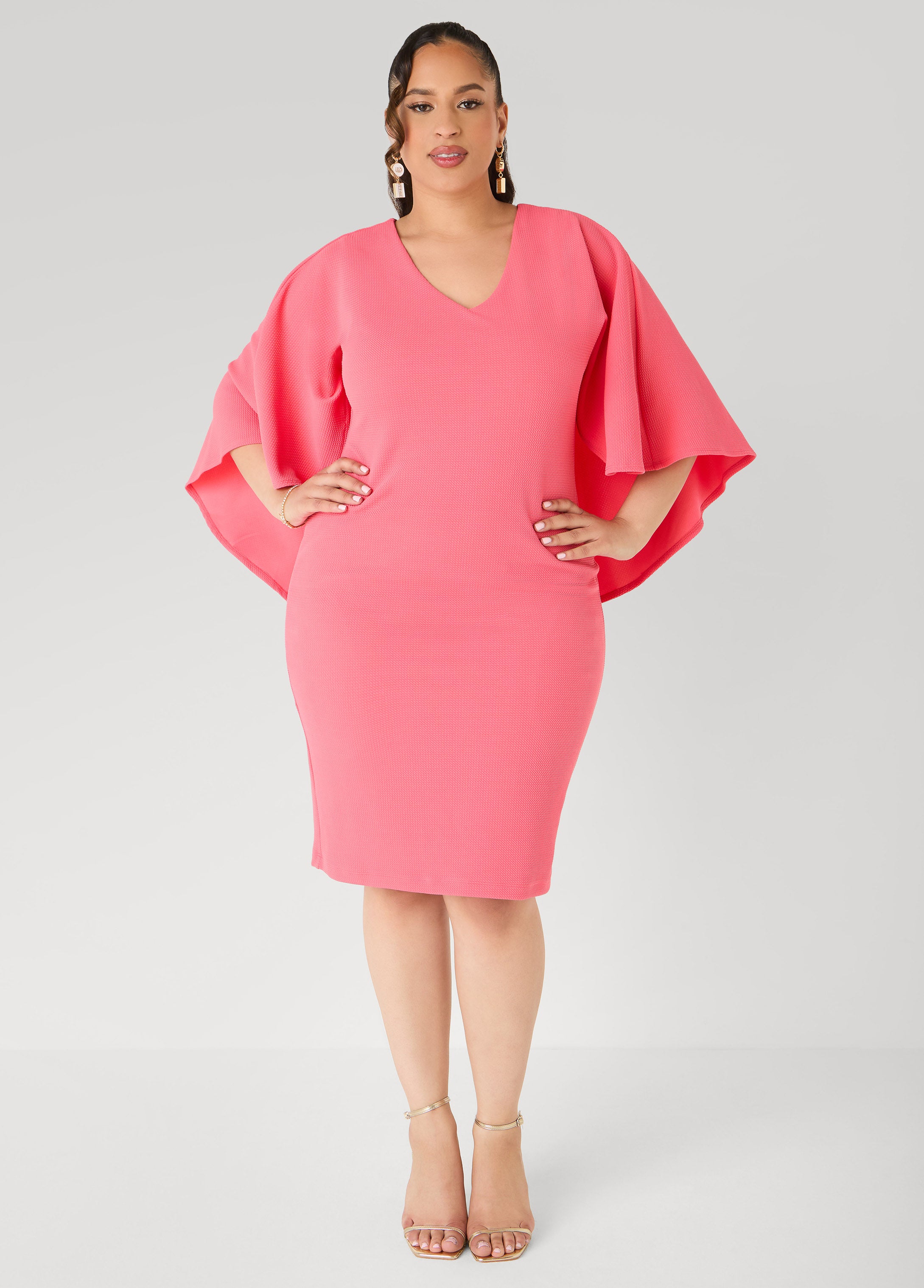Plus Size Textured Cape Sheath Dress, White, 14/16 - Ashley Stewart Plus Size Textured Cape Sheath Dress, White, 14/16 - Ashley Stewart