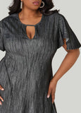 Cutout Textured Denim A Line Dress