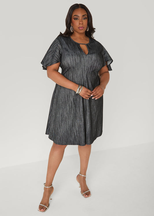 Cutout Textured Denim A Line Dress