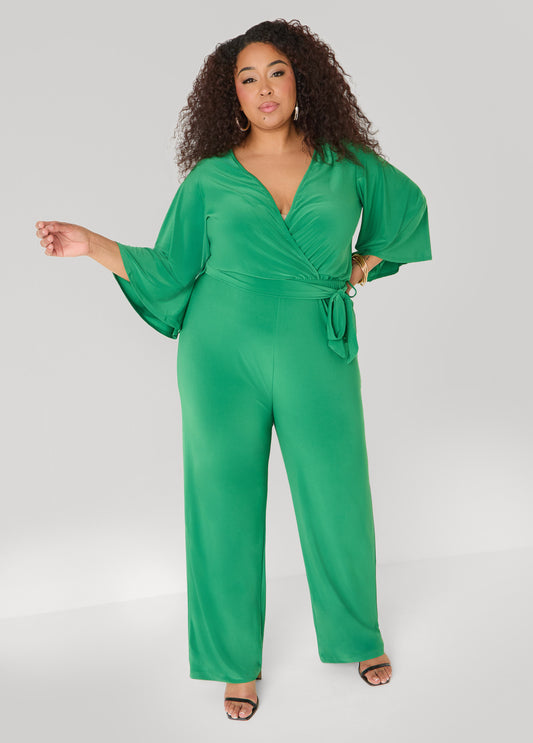 Faux Wrap Wide Leg Jumpsuit