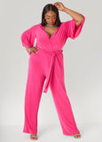 Stretch Knit Faux Wrap Jumpsuit