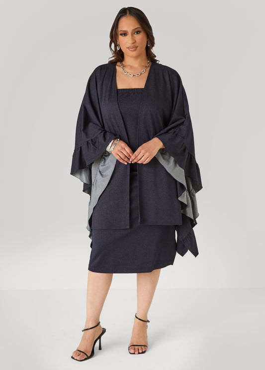 Ruffle Trimmed Denim Kimono