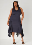 Plus Size Dark Wash Denim Dress Jean Dress Hi Low Handkerchief Dress
