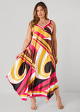 Swirl Print Satin Maxi Dress