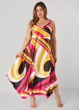 Swirl Print Satin Maxi Dress
