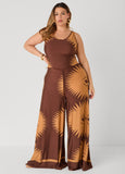 Belted Printed Wide Leg Jumpsuit