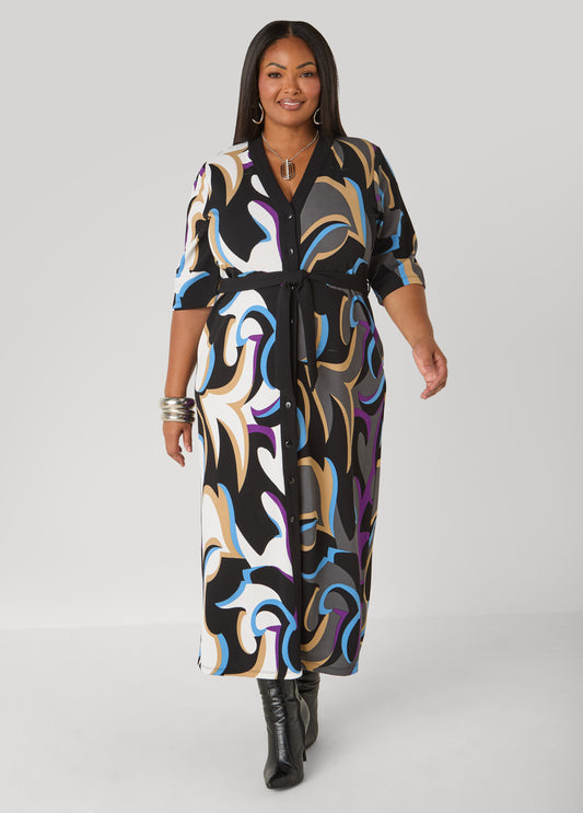 Textured Swirl Print Maxi Dress