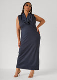 Denim Cowl Neck Bodycon Dress