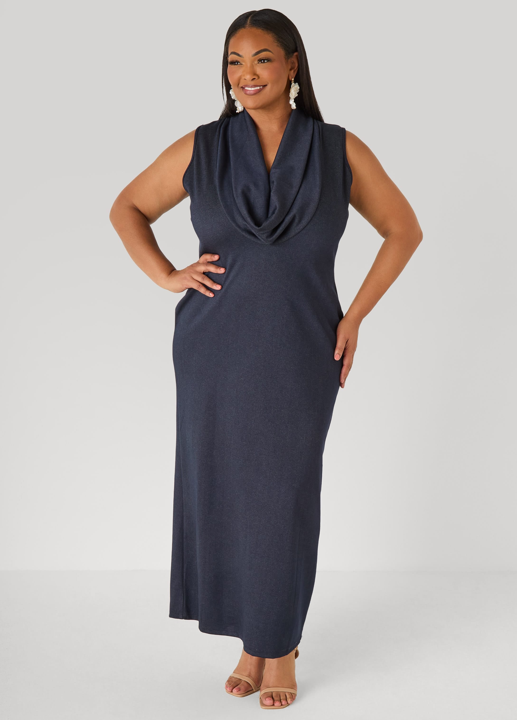 Denim Cowl Neck Bodycon Dress