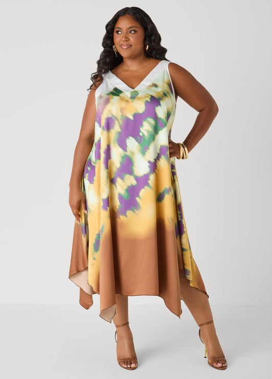 Watercolor Satin Midaxi Dress