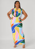Printed Cowl Neck Bodycon Dress